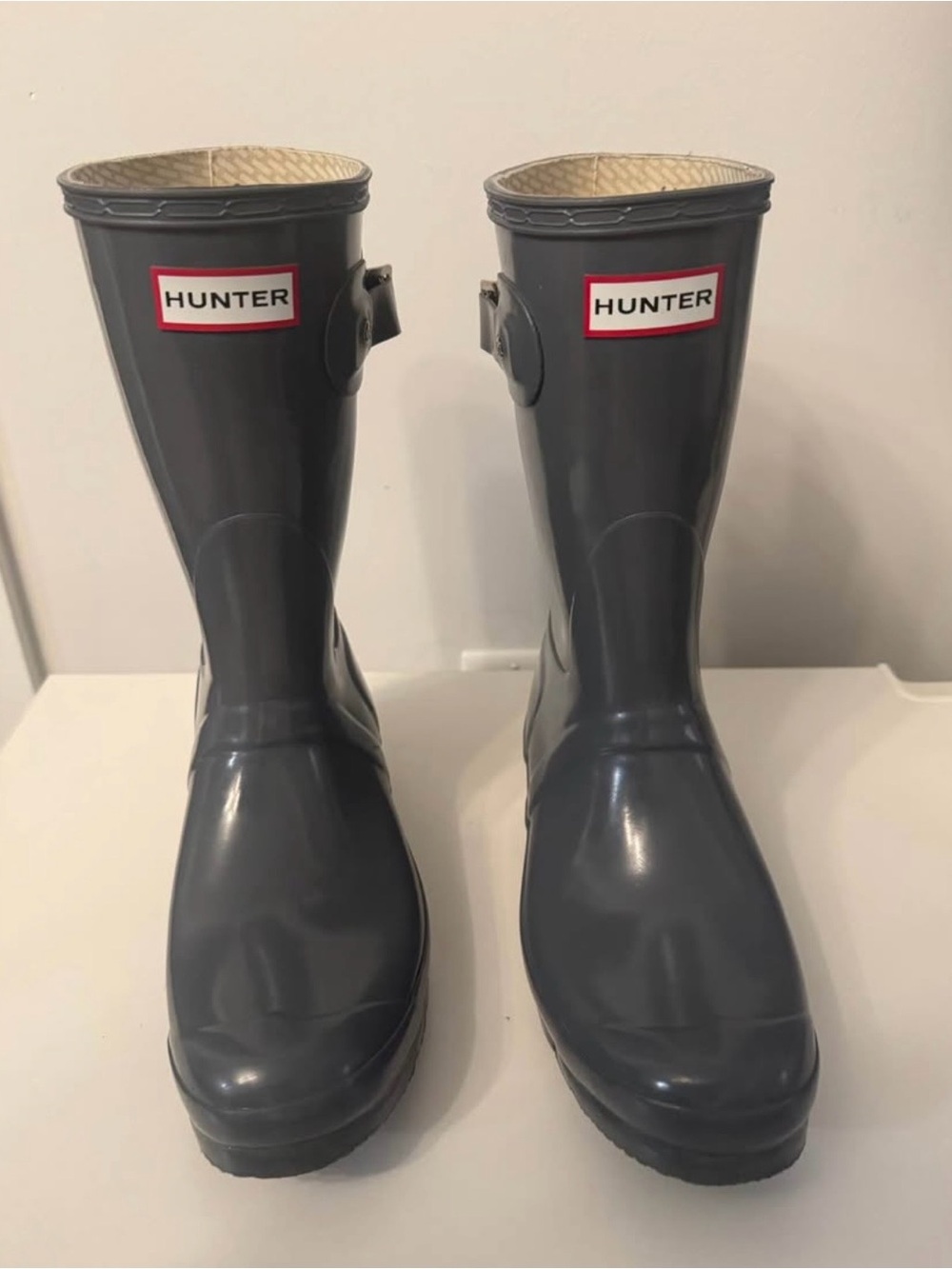 Hunter Original Short Rain Boots Gray + Knit Cuff Socks | Women’s Size 8 - Picture 3 of 6